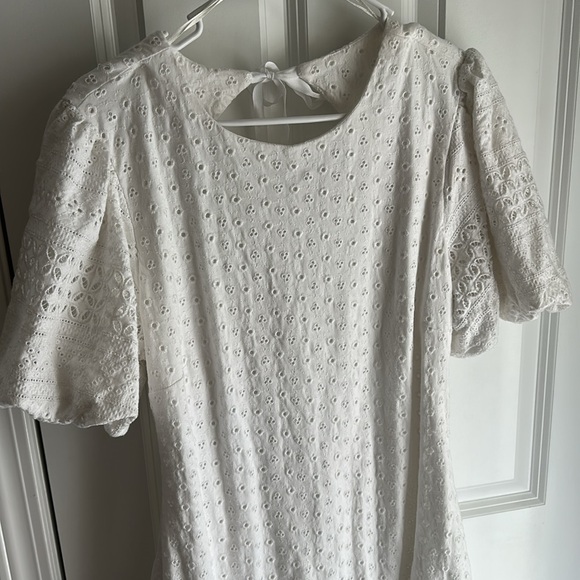 Free People Womens Apricot Rose Mini Dress Puff Sleeve Eyelet White Size L - Picture 6 of 10